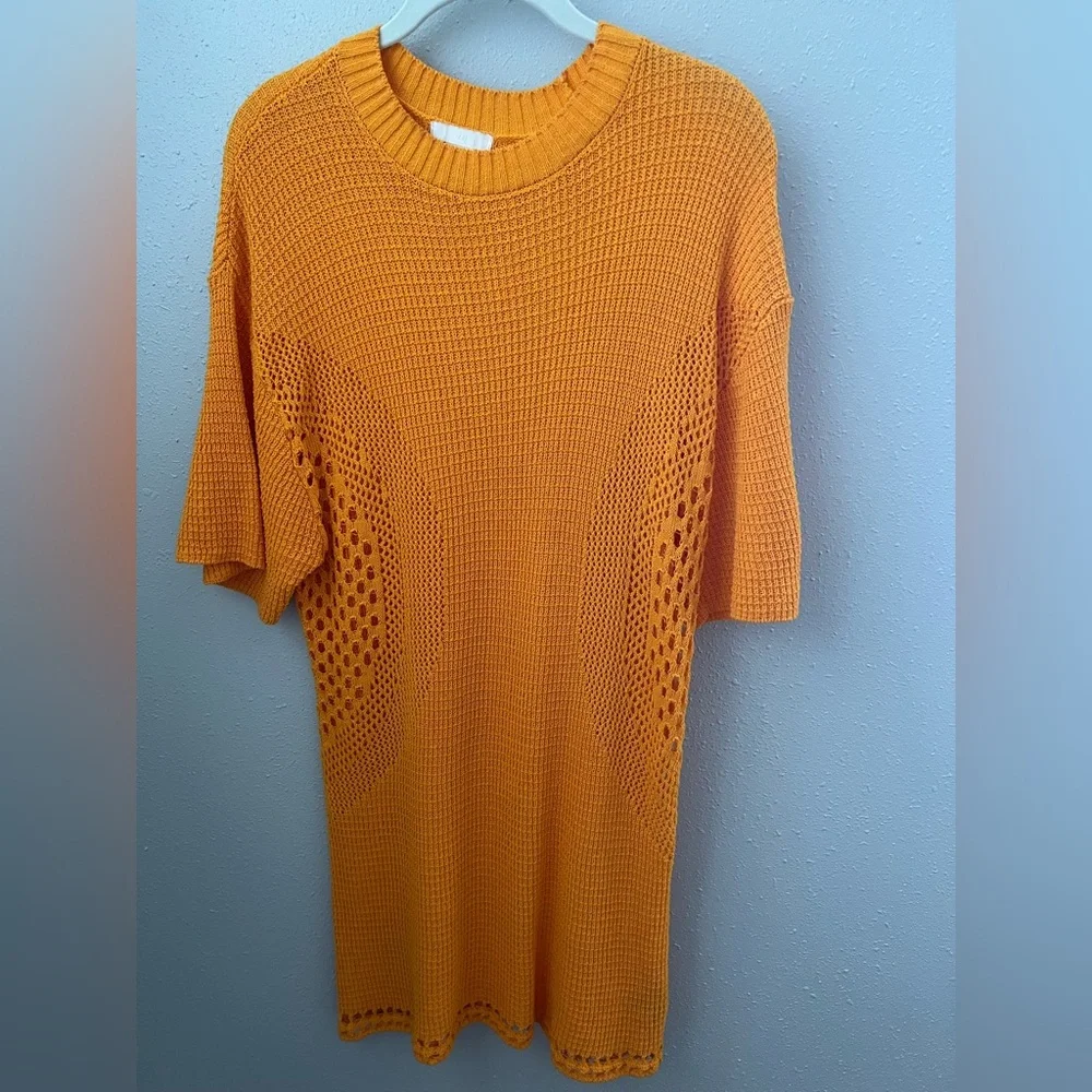 H&M Orange Crochet Cotton Knit Mini Dress Size Small New - Picture 5 of 10